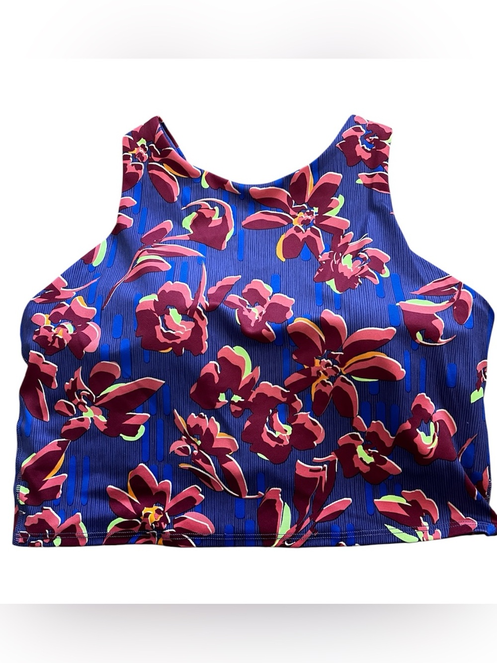 Athleta NWOT Conscious Crop Sports Bra Blue Floral Size Medium D/DD Cup